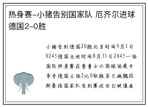 热身赛-小猪告别国家队 厄齐尔进球德国2-0胜